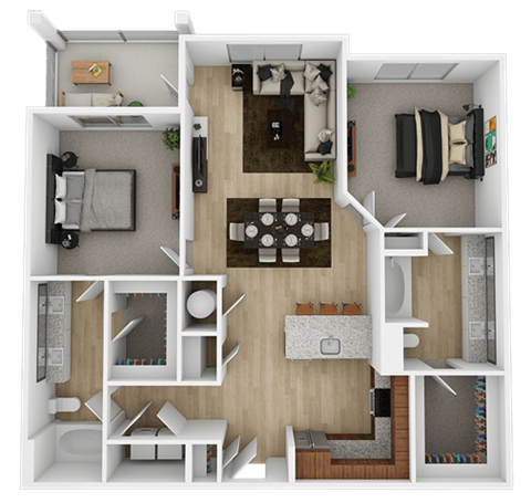 Floor plan for 2 beds, 2 baths, 1151 sqft